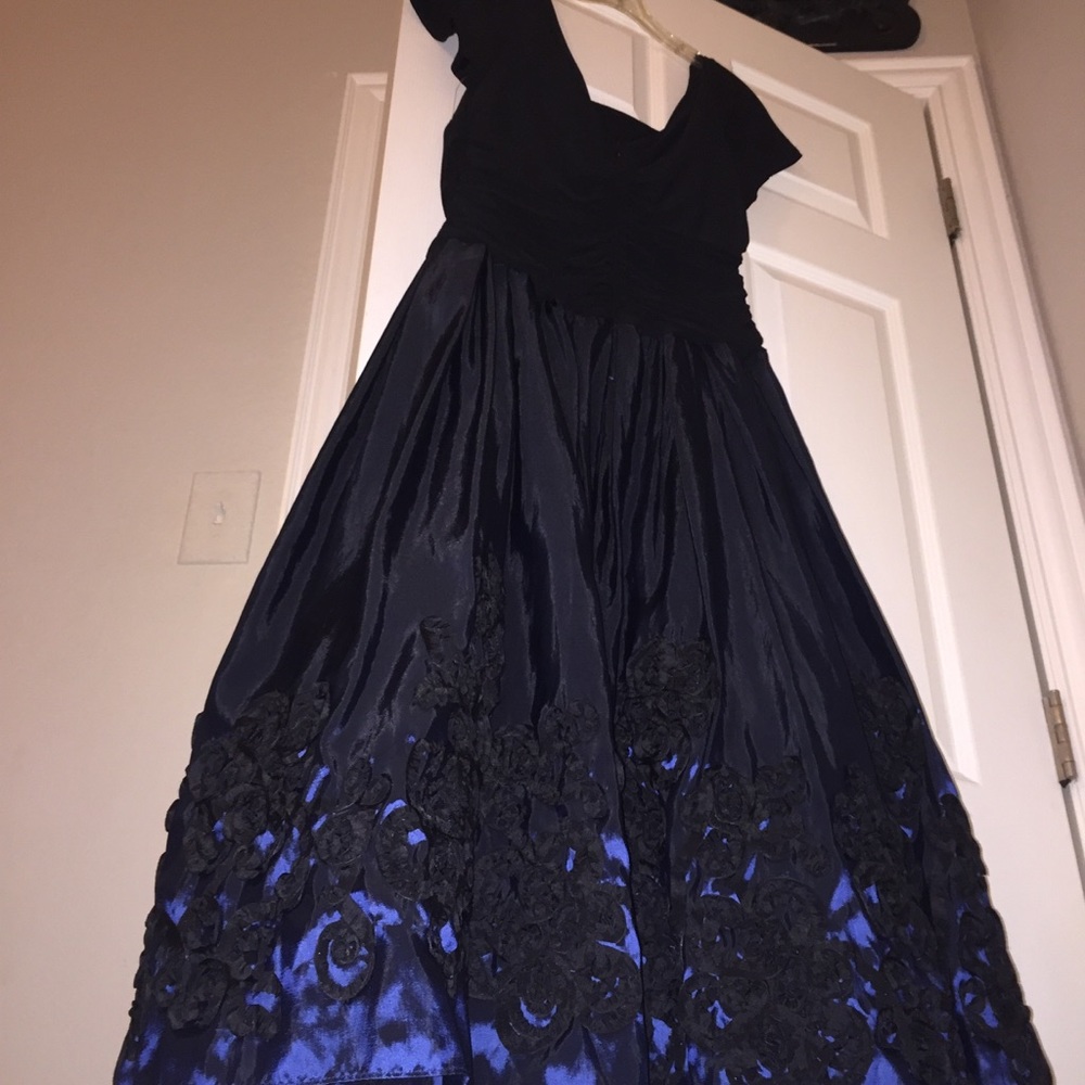 Navy Blue and Black Midi Formal Dress